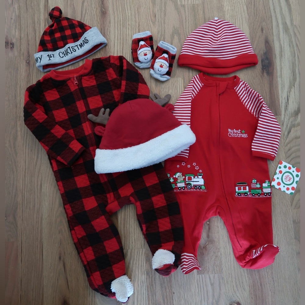 BULK Christmas Onesie, Hat and Socks. Newborn & 6-9